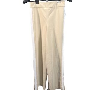 Boden Cream Wide Leg Trousers White Side Stripe Ankle Zip US 6R